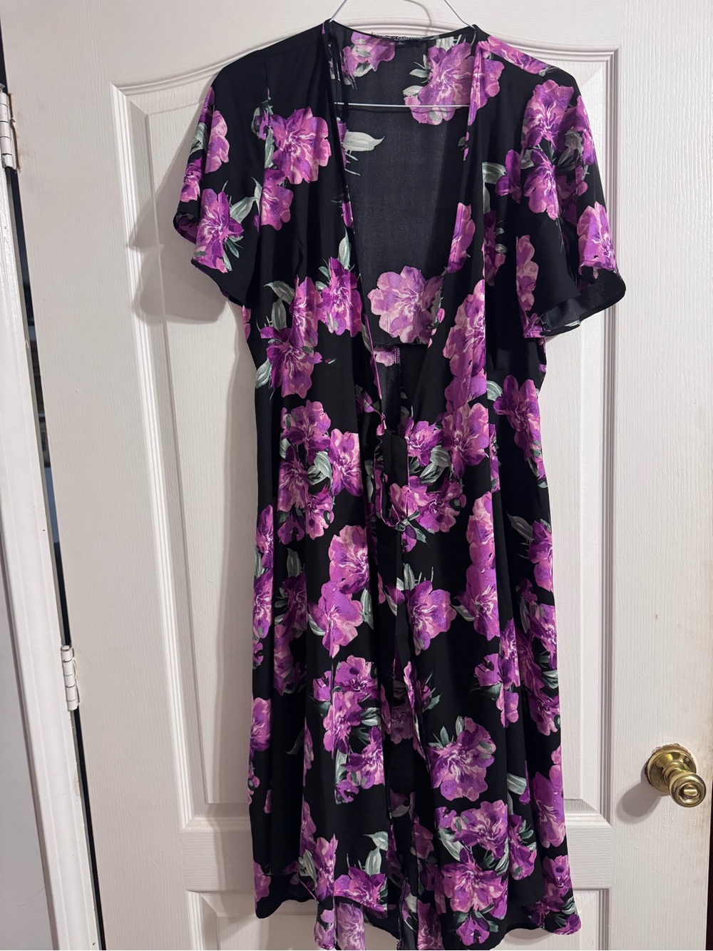 one clothing Black robe with Purple Floral Print